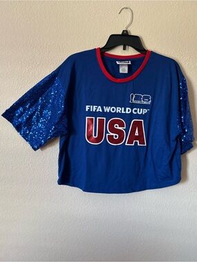 FIFA World Cup USA Team Blue Sequin Sleeve Shirt L